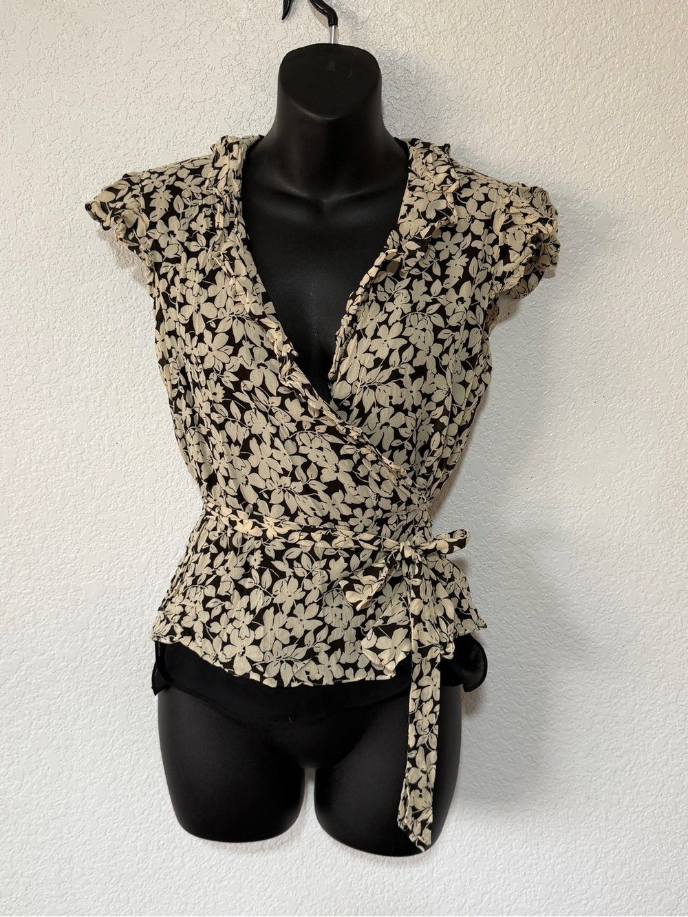 Polo by Ralph Lauren Black & Cream Floral Wrap Blouse
